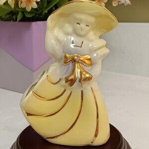 Vintage Southern Bell Figurine Planter, White, Yellow and Gold